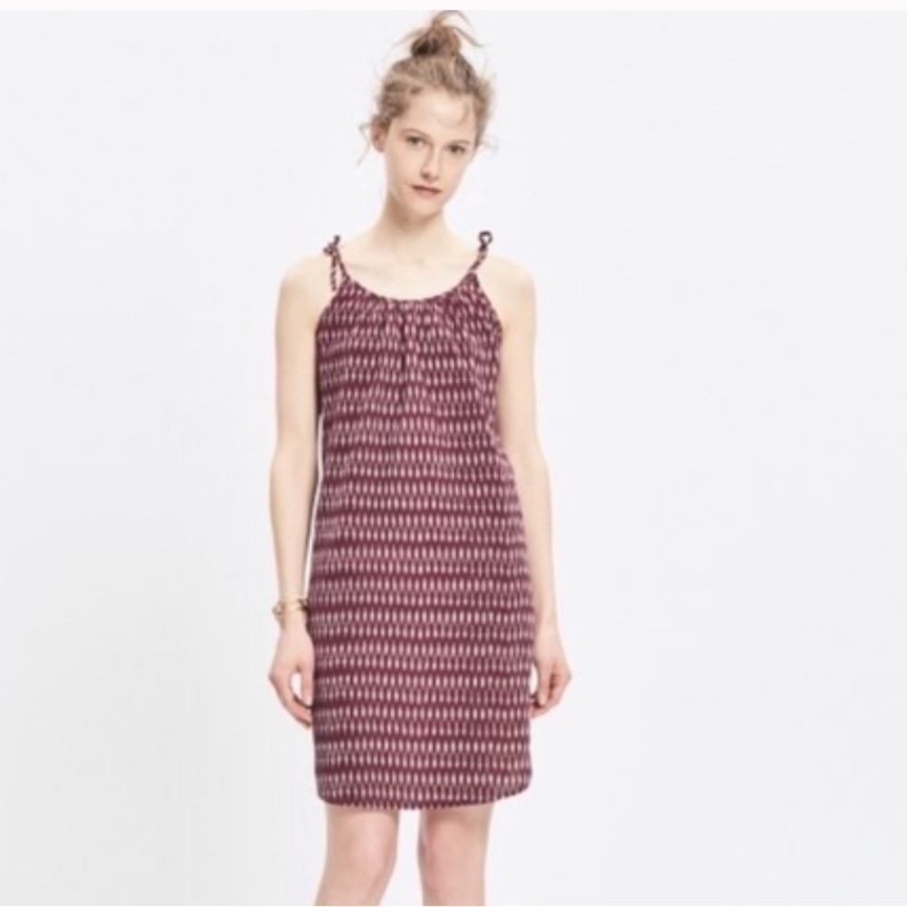 Madewell Tie Strap Dress Pockets Maroon Ikat Print Small